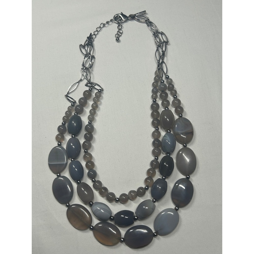 White House Black Market Necklace Women OS Gray Multi-Strand Agate Style